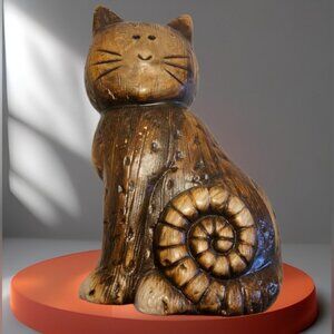 Vintage Hollow Pottery Cat Hand Painted 8.5" x 6" Figurine Decorative Cat Lover